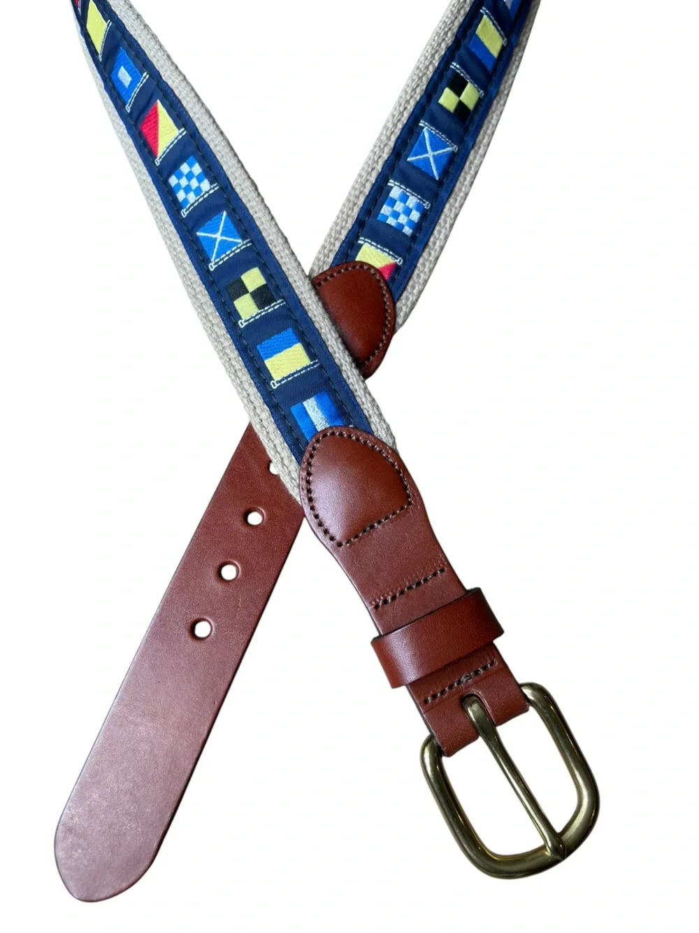 Leather Man LTD Nautical Code Flag Belt Webbing FULL GRAIN Leather Tips 36 USA